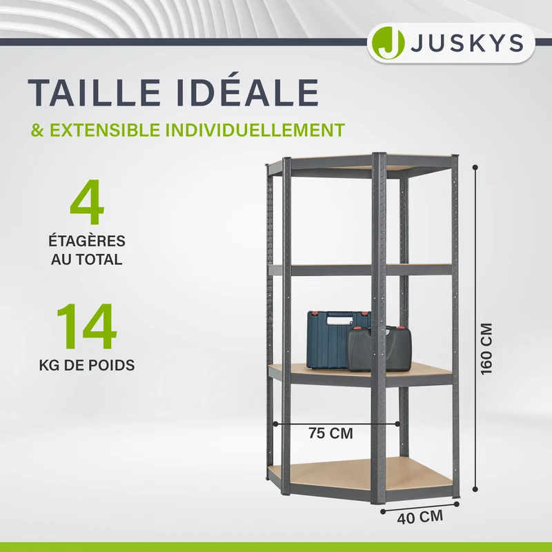 Eckregal Corner Easy 160 x 75 x 40-75 cm
