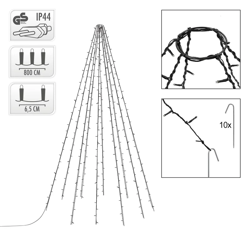 LED Lichterkette Fahnenmastbeleuchtung 8m mit 360 LEDs Warmweiß