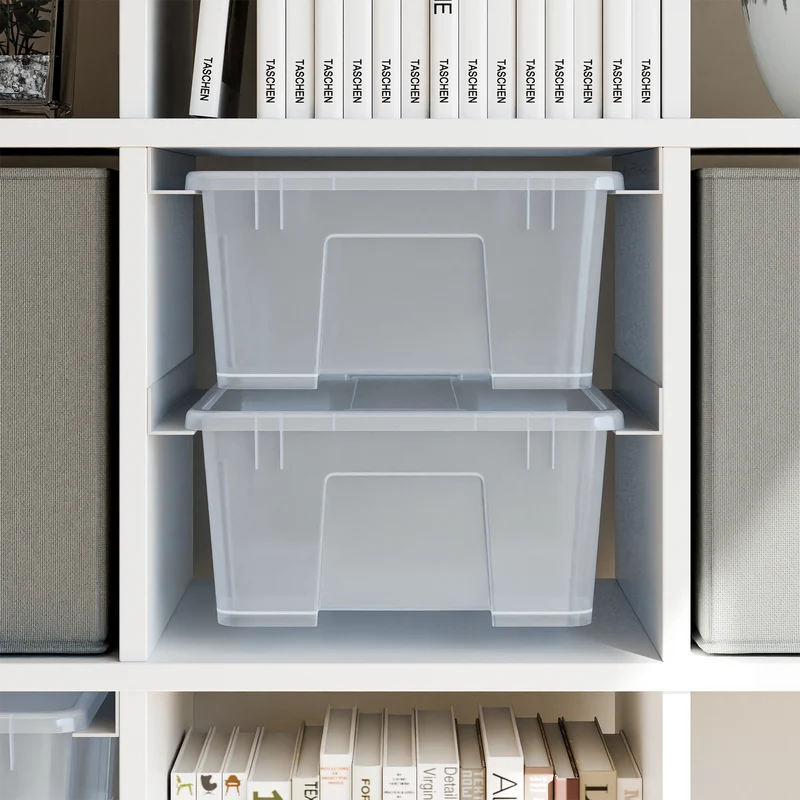 IKEA Kallax Einsatz für Samla Boxen, Schienensystem für transparente Kisten