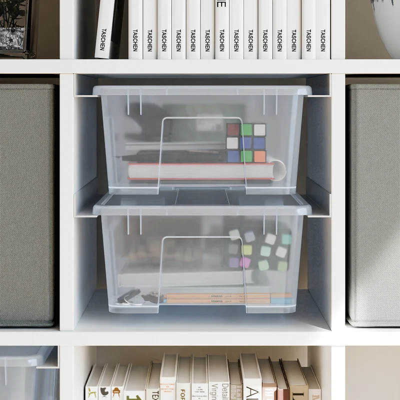 IKEA Kallax Einsatz für Samla Boxen, Schienensystem für transparente Kisten