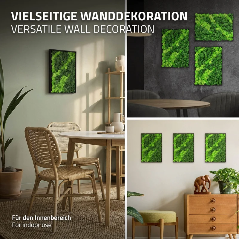 ECD GERMANY | Moosbild mit echtem Islandmoos, Rechteck, 38x27 cm, Grün, Mooswand Indoor, Wanddeko mit Holzrahmen, Wandbild, Moos Deko für Haus & Büro