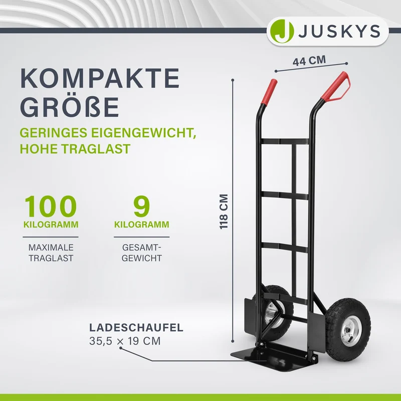 Sackkarre Basic in schwarz mit roten Griffen klappbar