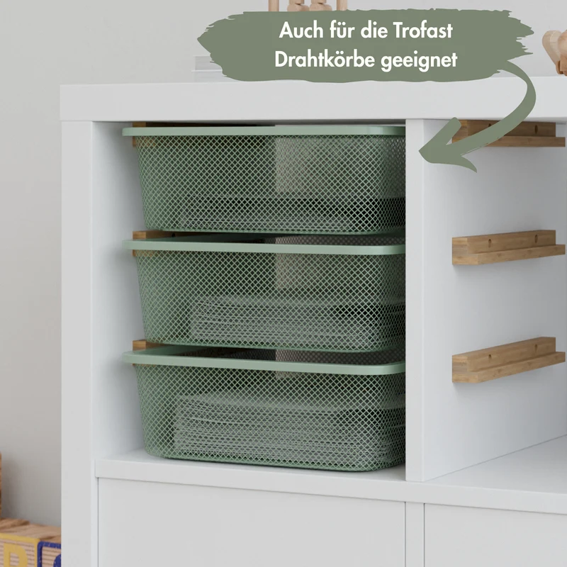 Einsatz für IKEA Kallax Regal, Schienen aus Holz, wahlweise mit passenden Boxen wie Trofast