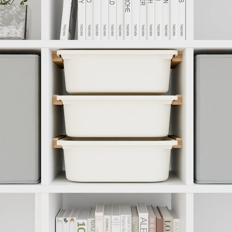 Einsatz für IKEA Kallax Regal, Schienen aus Holz, wahlweise mit passenden Boxen wie Trofast