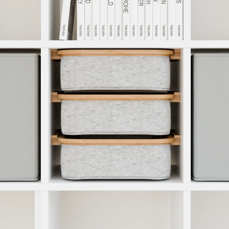 Einsatz für IKEA Kallax Regal, Schienen aus Holz, wahlweise mit passenden Boxen wie Trofast