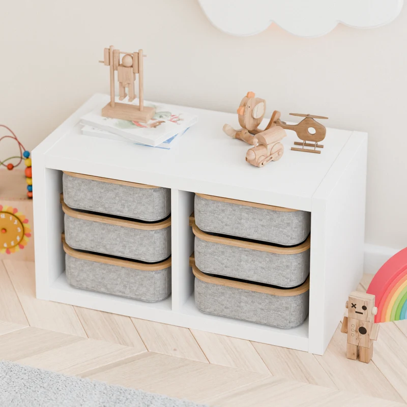 Einsatz für IKEA Kallax Regal, Schienen aus Holz, wahlweise mit passenden Boxen wie Trofast