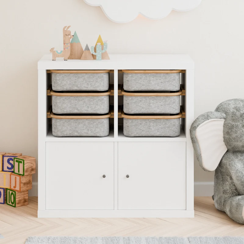 Einsatz für IKEA Kallax Regal, Schienen aus Holz, wahlweise mit passenden Boxen wie Trofast