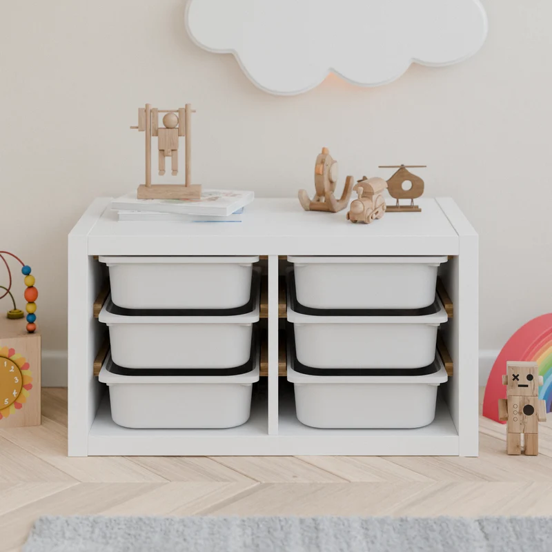 Einsatz für IKEA Kallax Regal, Schienen aus Holz, wahlweise mit passenden Boxen wie Trofast