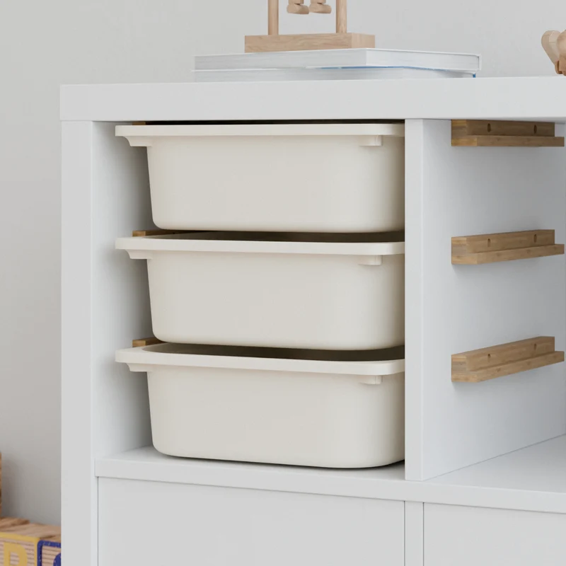 Einsatz für IKEA Kallax Regal, Schienen aus Holz, wahlweise mit passenden Boxen wie Trofast