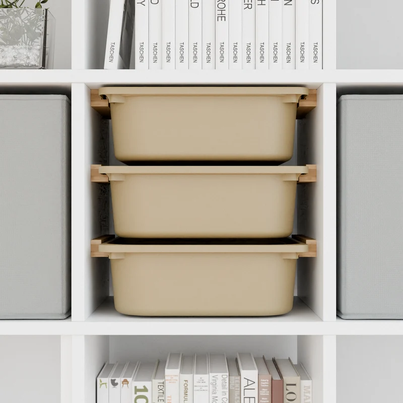 Einsatz für IKEA Kallax Regal, Schienen aus Holz, wahlweise mit passenden Boxen wie Trofast