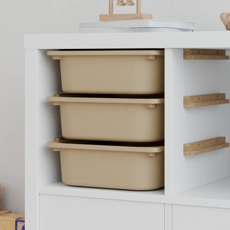 Einsatz für IKEA Kallax Regal, Schienen aus Holz, wahlweise mit passenden Boxen wie Trofast