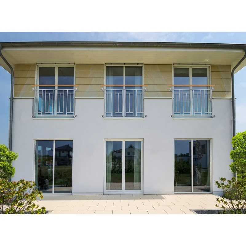 Französischer Balkon Silber 90x128 cm mit 4 Füllelementen, Holzoptik aus Edelstahl