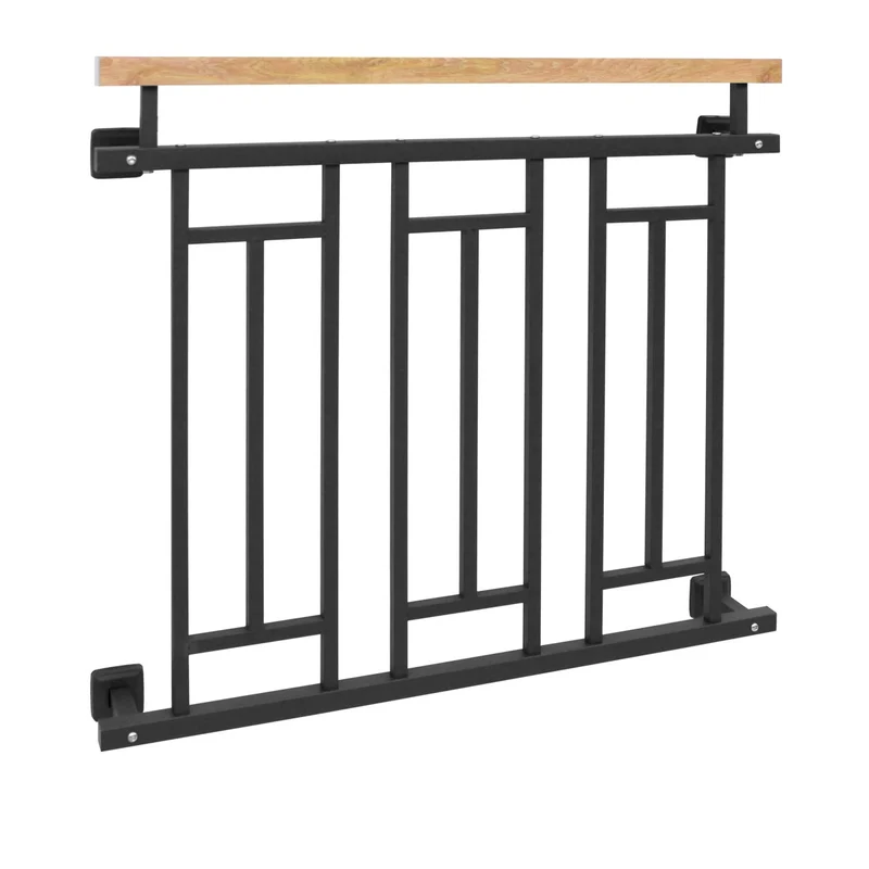 Französischer Balkon Anthrazit 90x100 cm mit 3 Füllelementen, Holzoptik aus verzinkter Stahl