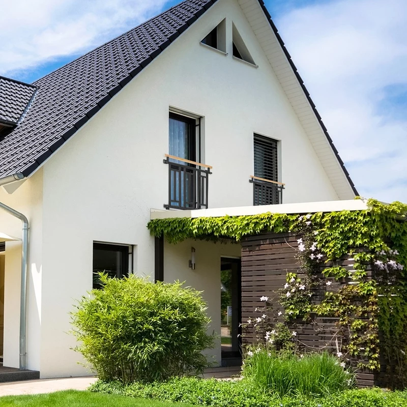 Französischer Balkon Anthrazit 90x100 cm mit 3 Füllelementen, Holzoptik aus verzinkter Stahl