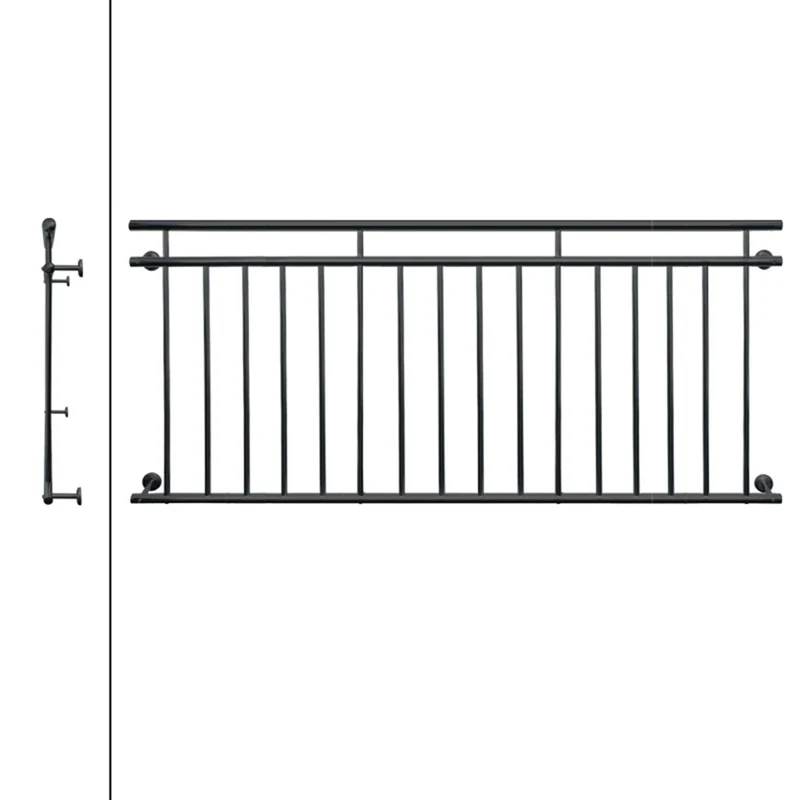 B-Ware Französischer Balkon Brüstungsgeländer 225x90 cm Anthrazit mit 16 Füllstäben aus pulverbeschichtetem Stahl