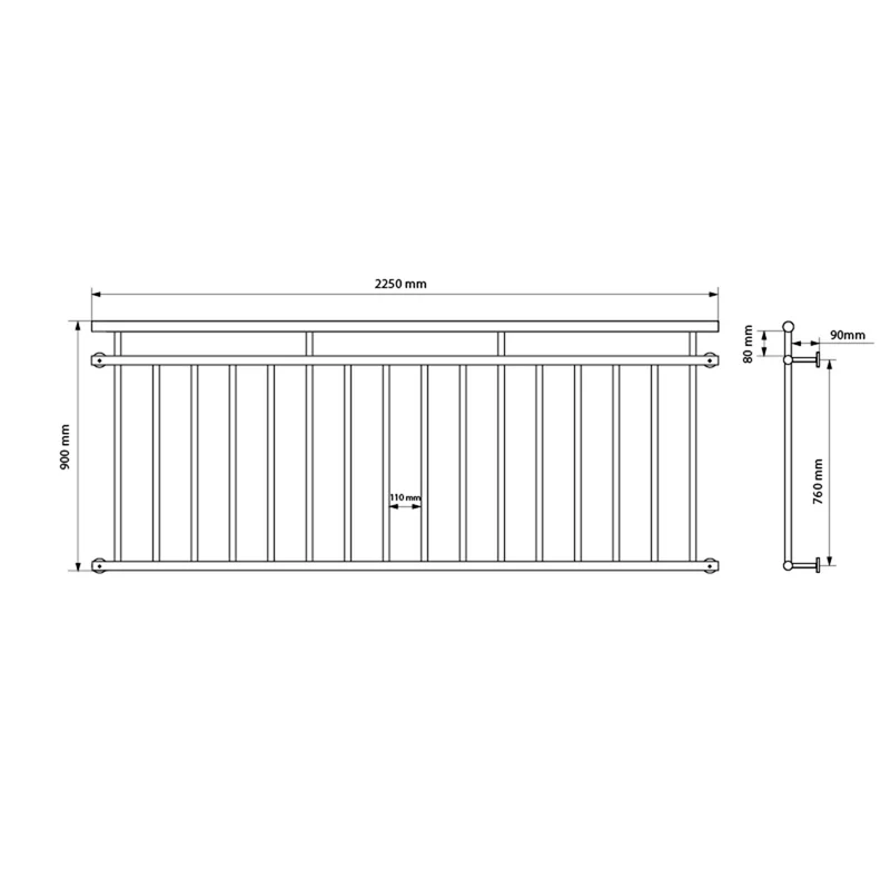 B-Ware Französischer Balkon Brüstungsgeländer 225x90 cm Anthrazit mit 16 Füllstäben aus pulverbeschichtetem Stahl