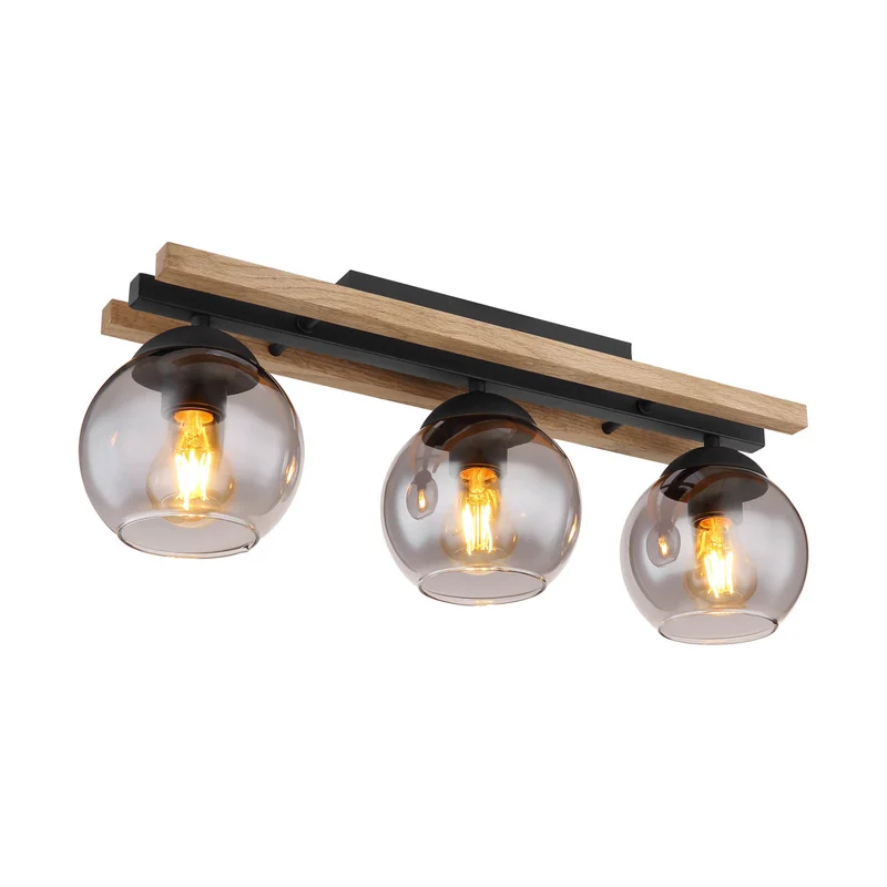 B-Ware Globo Deckenlampe Conni LED Leuchte dimmbar 3-flg rauchgrau Holz 60cm