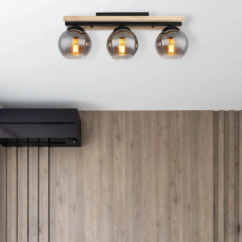 B-Ware Globo Deckenlampe Conni LED Leuchte dimmbar 3-flg rauchgrau Holz 60cm