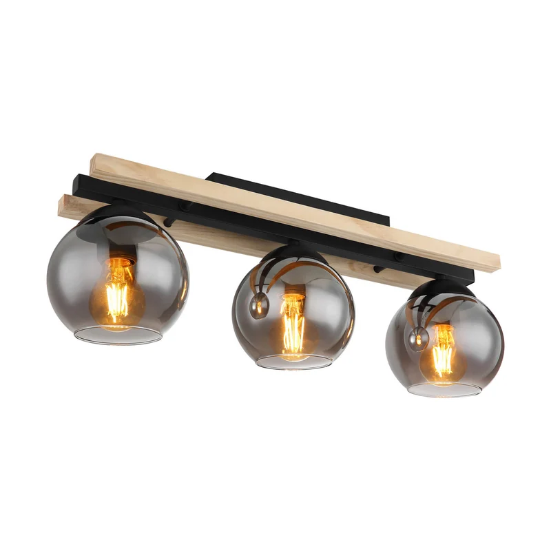 B-Ware Globo Deckenlampe Conni LED Leuchte dimmbar 3-flg rauchgrau Holz 60cm