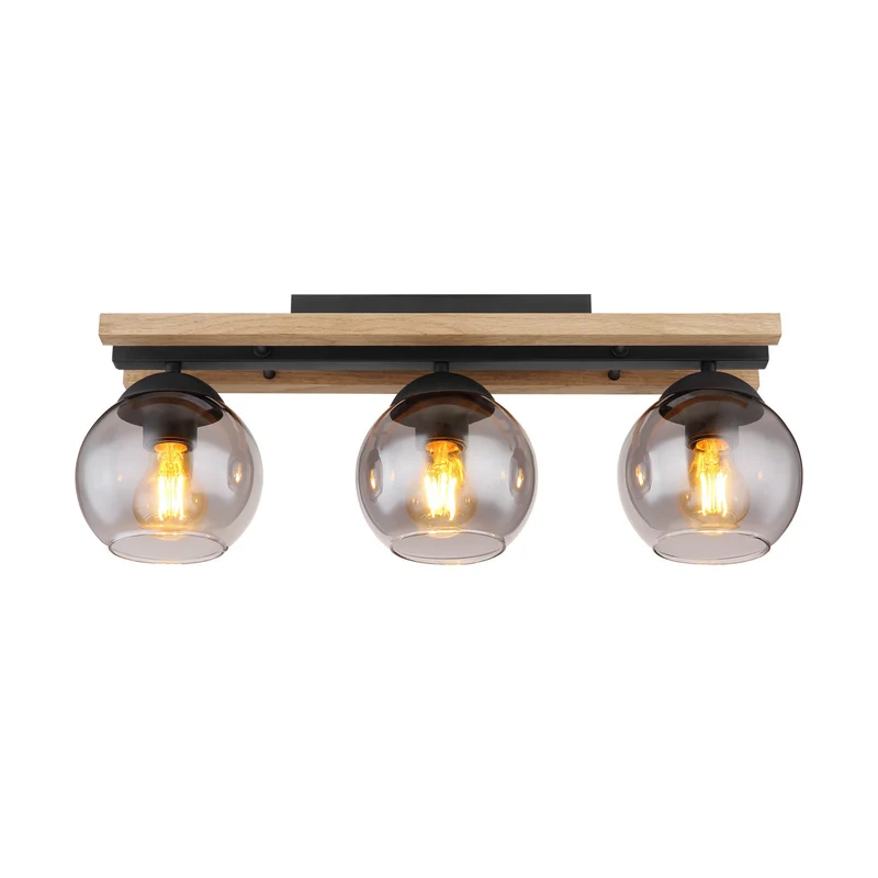 B-Ware Globo Deckenlampe Conni LED Leuchte dimmbar 3-flg rauchgrau Holz 60cm