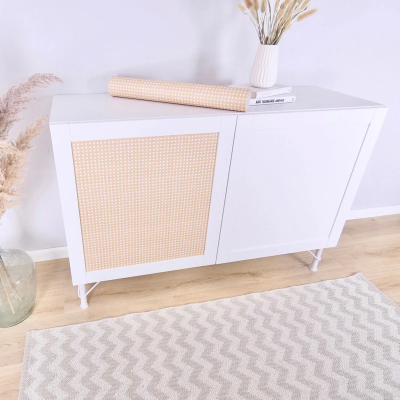 Wiener Geflecht Klebefolie für Ikea Besta Hanviken Tür Boho Rattan Stil Easy Stick Folie