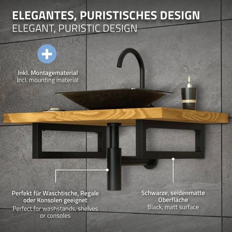Wandkonsole Regalhalterung 2er Set 350 x 150 mm Schwarz aus Stahl ML-Design