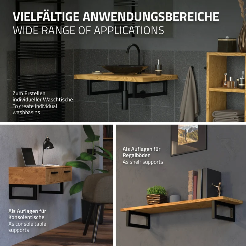 Wandkonsole Regalhalterung 2er Set 350 x 150 mm Schwarz aus Stahl ML-Design