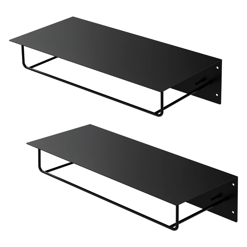 Kleiderstange Garderobe Wandmontage mit Ablage 60 x 30 x 15 cm Schwarz aus Metall ML-Design