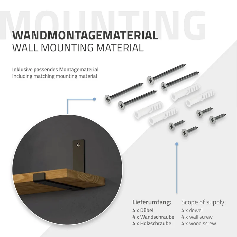 Wandkonsole Regalhalterung 2er Set 200 x 140 mm Schwarz aus Stahl ML-Design