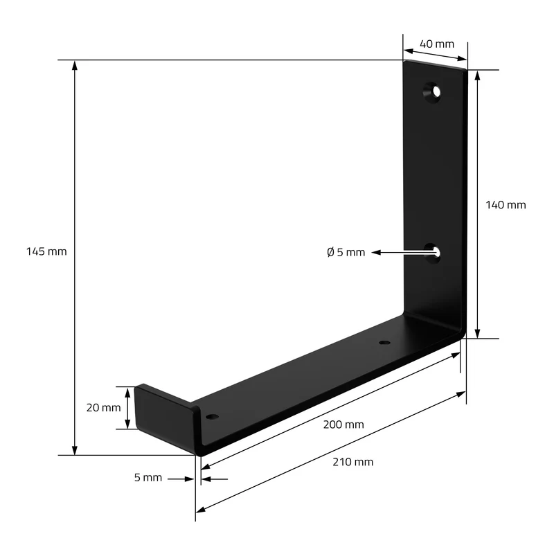 Wandkonsole Regalhalterung 2er Set 200 x 140 mm Schwarz aus Stahl ML-Design