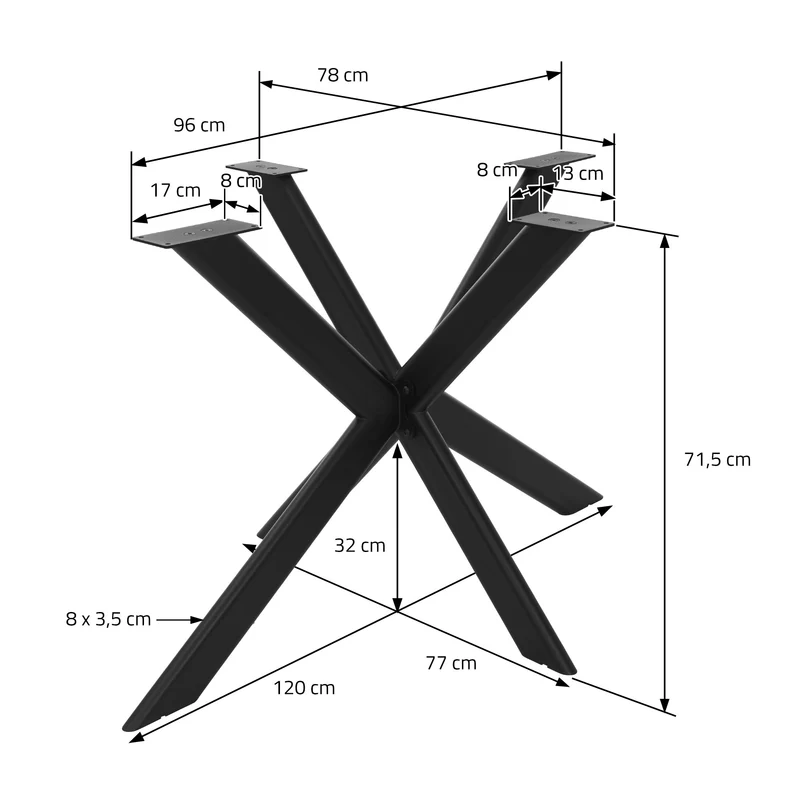ML-DESIGN | Tischbeine Spider-Design mit flaches Profil 120x78x71,5 cm aus Stahl Schwarz Tischgestell Tischfüße Tischkufen für Esstisch