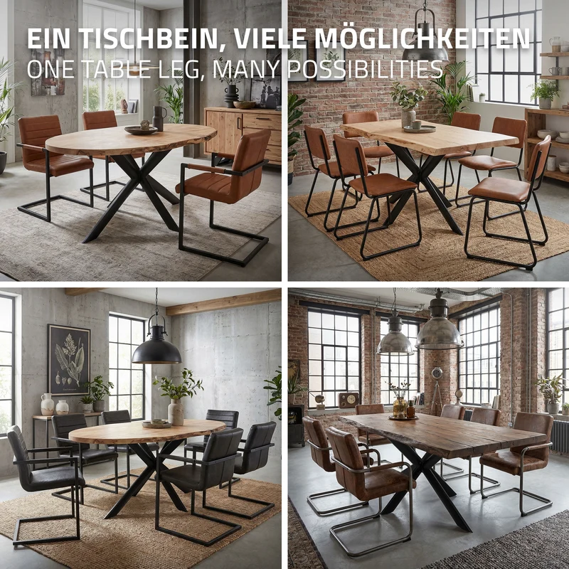 ML-DESIGN | Tischbeine Spider-Design mit ovalem Profil 120x78x71,5 cm aus Stahl Schwarz Tischgestell Tischfüße Tischkufen für Esstisch