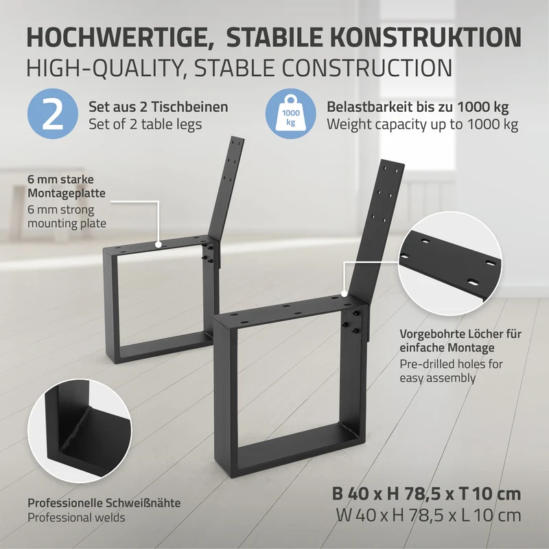 Bankgestell Bankkufen 2er Set O-Design 40 x 78,5 cm Schwarz aus Stahl ML-Design