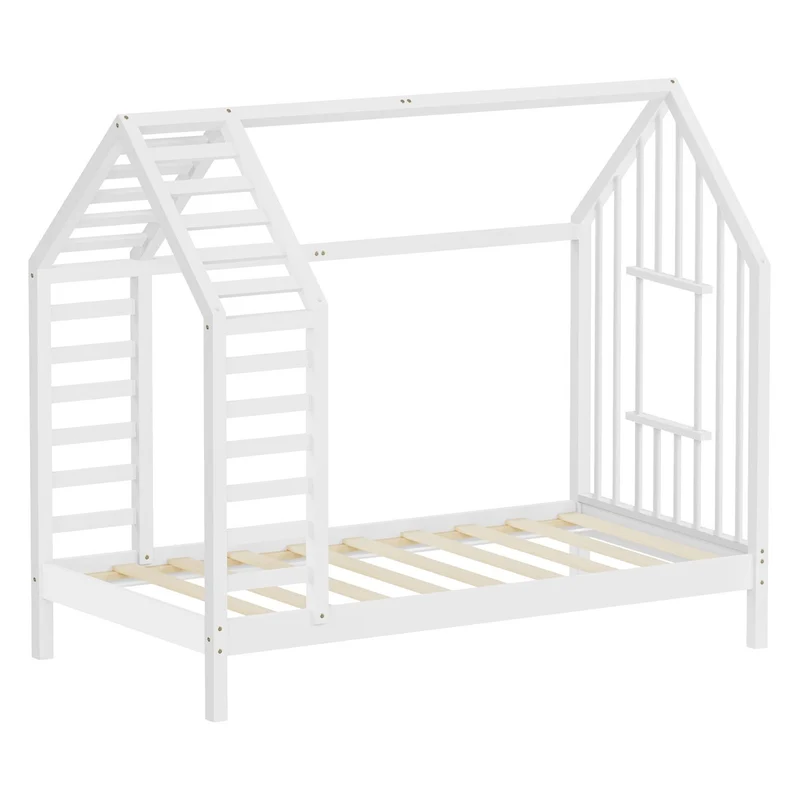 ML-DESIGN | Kinderbett mit Lattenrost aus massivem Kiefernholz Hausbett mit Dach & Fenster Montessori Bettgestell für Mädchen & Jungen