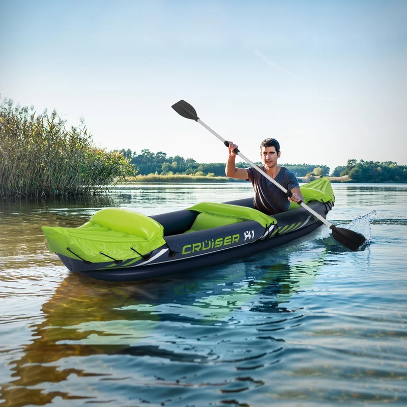 Kajak Cruiser X1 mit Alu-Doppelpaddel 318x80x55 cm Grün/Weiß/Blau aus Kunststoff