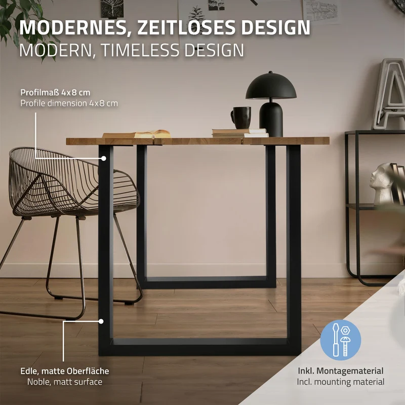 B-Ware Tischbeine Tischgestell 2er Set U-Design 70x74 cm Schwarz aus Stahl ML-Design
