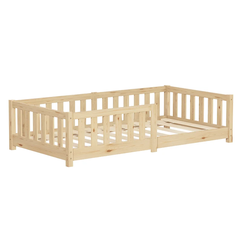 Kinderbett 80x160 cm mit Lattenrost und Rausfallschutz Natur Kiefernholz ML-Design
