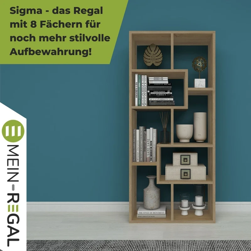 Coemo Bücherregal Sigma 8 versetzte Fächer, modernes Design