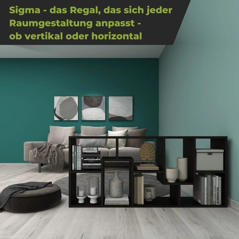 Coemo Bücherregal Sigma 8 versetzte Fächer, modernes Design