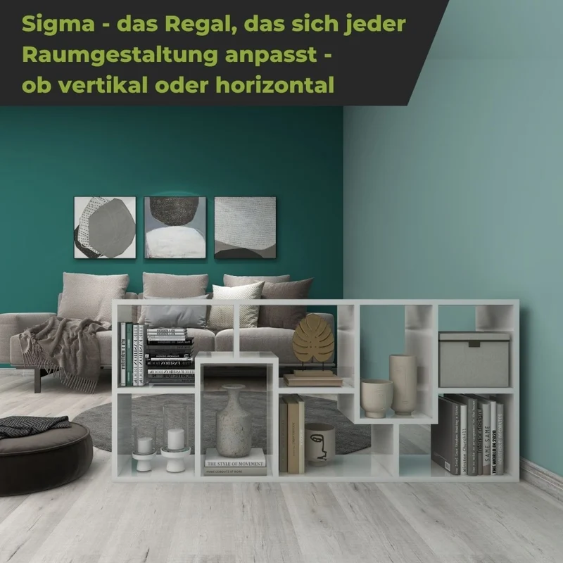 Coemo Bücherregal Sigma 8 versetzte Fächer, modernes Design