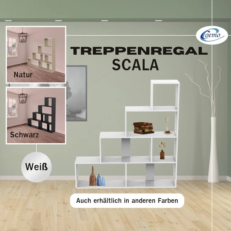Coemo Treppenregal Scala aus Holz 4 Etagen Stufenregal 6 Fächer