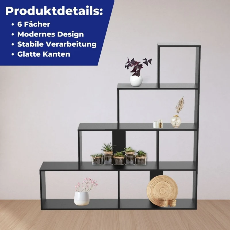 Coemo Treppenregal Scala aus Holz 4 Etagen Stufenregal 6 Fächer