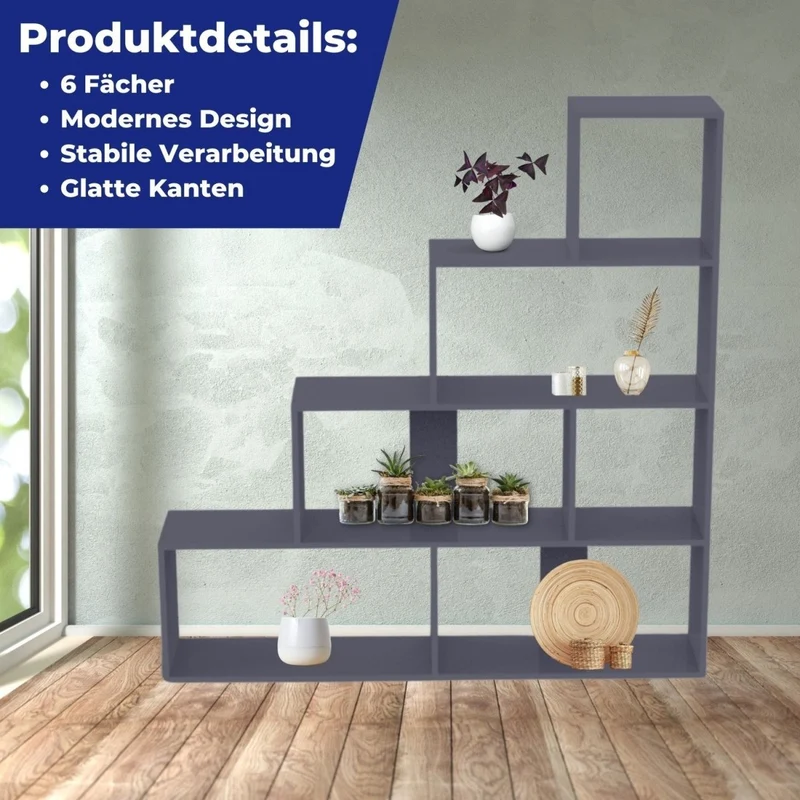 Coemo Treppenregal Scala aus Holz 4 Etagen Stufenregal 6 Fächer
