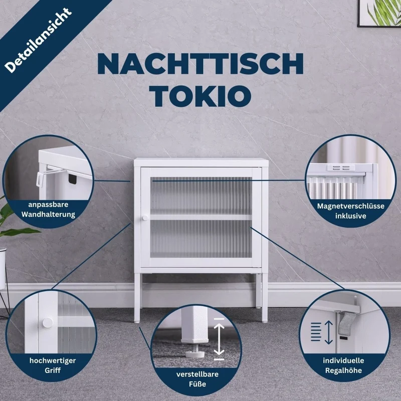 Coemo Nachttisch Tokio aus Metall mit Glastür