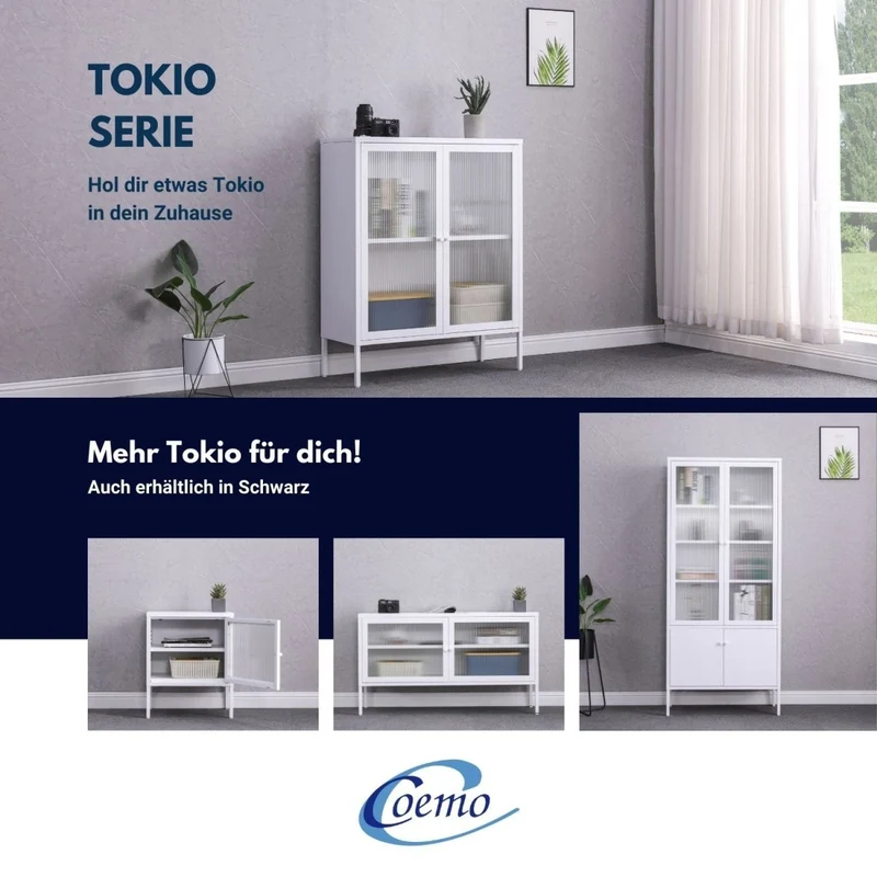 Coemo Nachttisch Tokio aus Metall mit Glastür