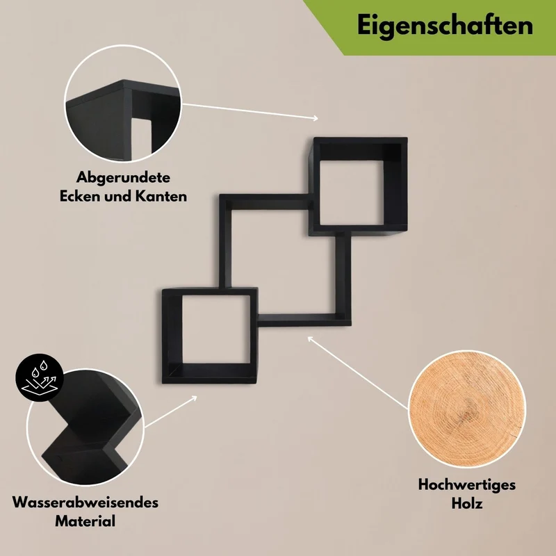 Mein-Regal Wandregal Connect aus Holz MDF, 3 Fächer vertikal versetzt