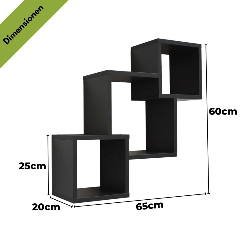 Mein-Regal Wandregal Connect aus Holz MDF, 3 Fächer vertikal versetzt