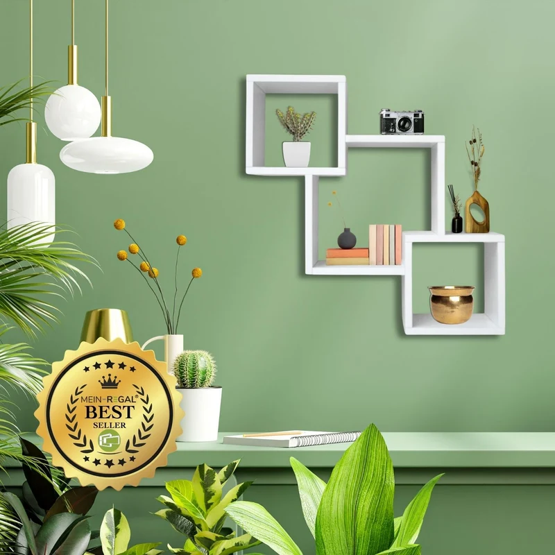 Mein-Regal Wandregal Connect aus Holz MDF, 3 Fächer vertikal versetzt