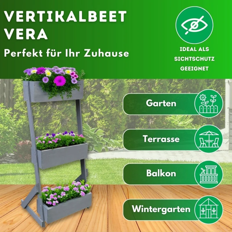 Coemo Vertikalbeet Petra aus Holz Hochbeet 3 Etagen Kästen höhenverstellbar und neigbar