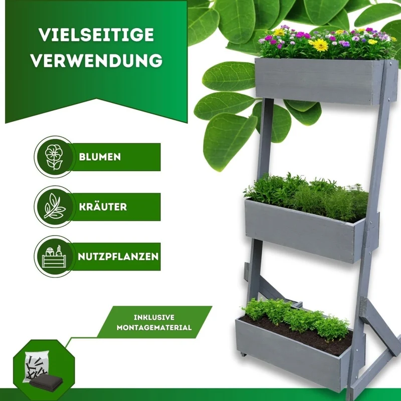 Coemo Vertikalbeet Petra aus Holz Hochbeet 3 Etagen Kästen höhenverstellbar und neigbar